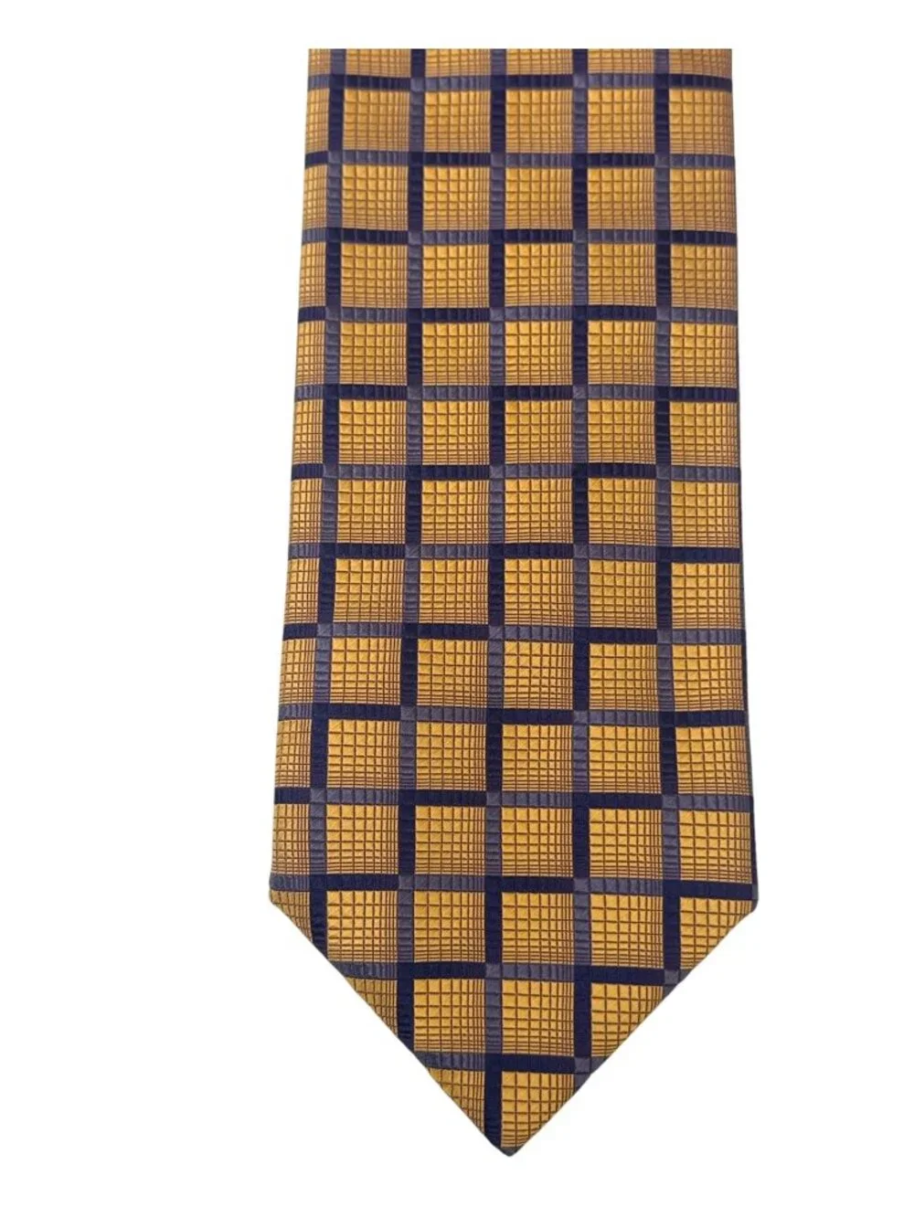 BEREND DEWITT Mens Designer Necktie Silk Woven Yellow Blue Geometric Tie Italy